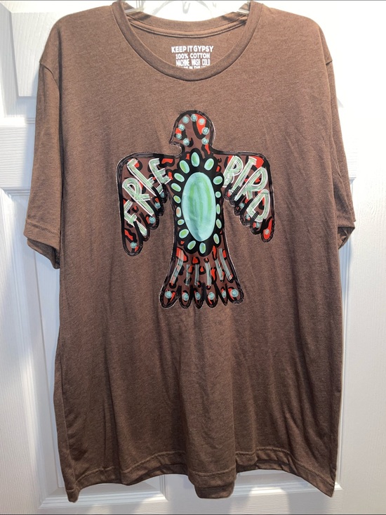 Keep It Gypsy Tops - Keep It Gypsy Brown Graphic Tee with Tribal Bird Motif